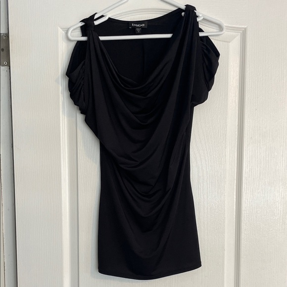 bebe Tops - Bebe Black Draped Off-Shoulder Top